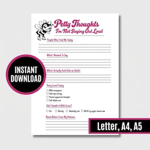 Funny Venting Journal Printable, Mental Health Worksheet, Petty Thoughts I’m Not Saying Page