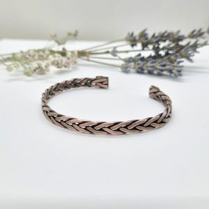 Copper and Silver Braided Cuff Bracelet, Mixed Metal Woven Bangle for Men and Women
