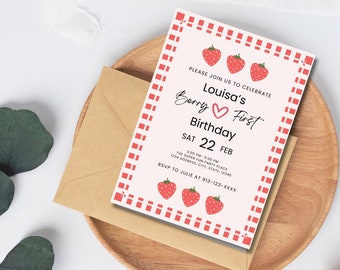 Berry Sweet First 1St Birthday, Cute Strawberry Birthday Invitation, Strawberry Themed Invitation, Berry First Birthday Invitation