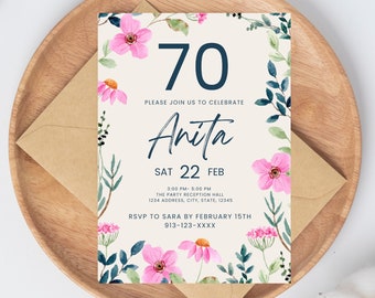 70th Birthday Invitation, 70th Invite Template, Digital 70th Birthday Party Invite, 70th Birthday Card, Birthday Invitation Template