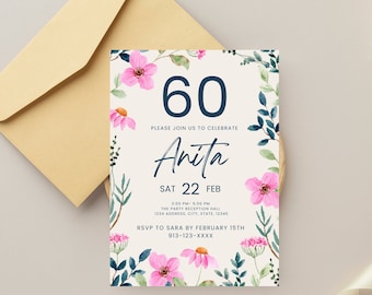 Invito alla festa del 60° compleanno, Download dell'invito per il 60° compleanno, Sessantesimo compleanno, 60° compleanno a sorpresa, Download istantaneo, Modello Canva
