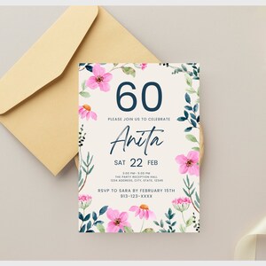 60th Birthday Party Invitation, 60th Birthday Invitation Download, Sixty Birthday, Surprise 60th Birthday, Instant Download, Canva Template