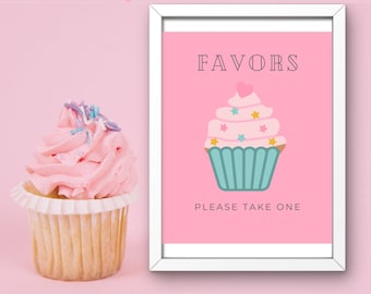 Favor sign, take one sign, milestone birthday invitation, cupcake invitation, please take one sign printable, 1st 2nd 3rd 4th 5th 6th bday