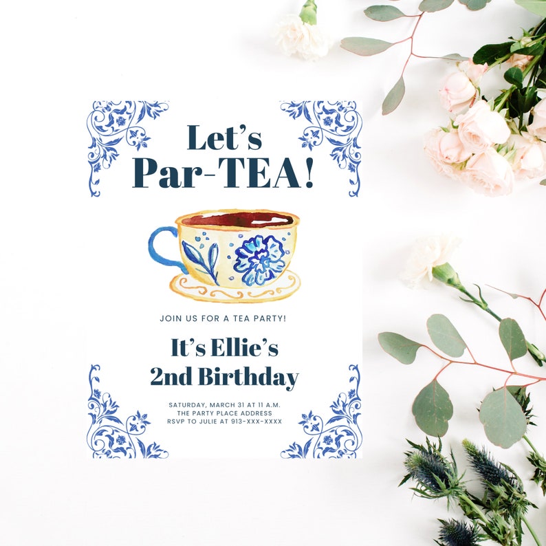 Editable Tea Party Birthday Invitation Girl Par-tea, Instant Download, Let's Par-tea Invitation ...