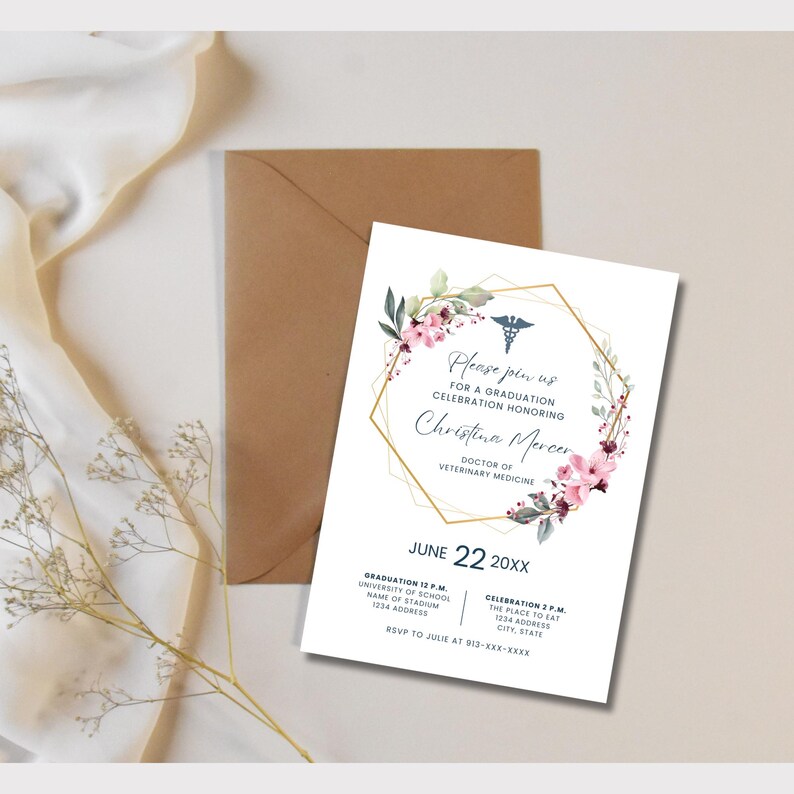 Veterinarian School Graduation Party Invitation, Vet Tech, Animal