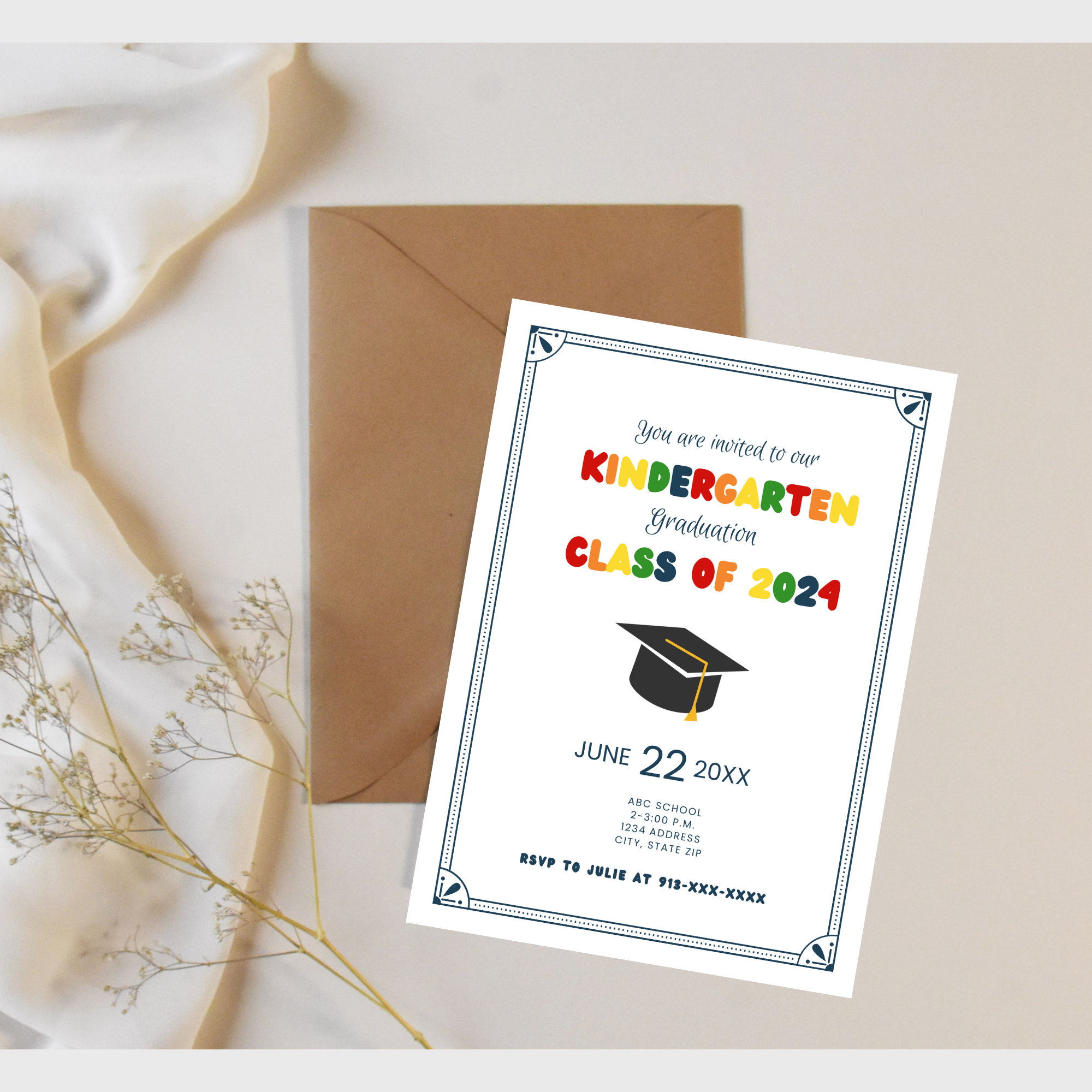Kinder Invit Editable Kindergarten Graduation Invitation, Kindergarten Party Invite ...