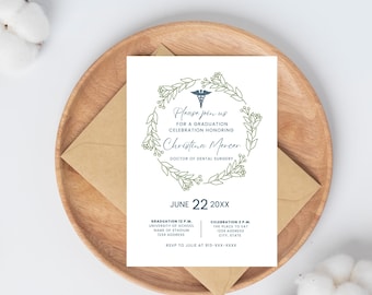 Editable Dental School Graduation Party Invitation, Dental Hygienist, DDS Orthodontist, Printable Graduation Party Invite, Instant Access