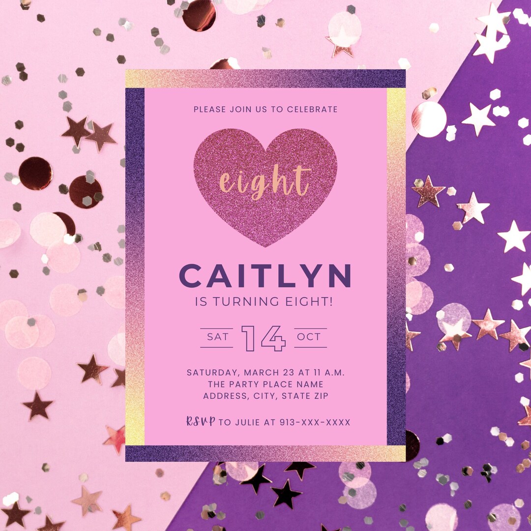 editable-purple-and-pink-sparkle-8th-birthday-invitation-glitter