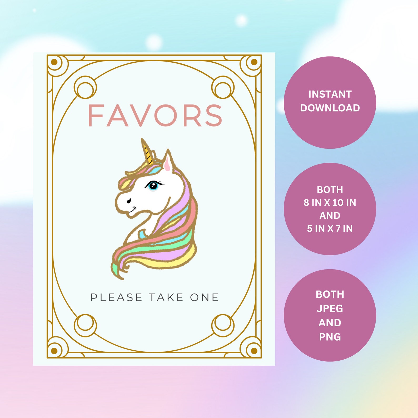 Favor Sign, Take One Sign, Milestone Birthday Invitation, Unicorn ...