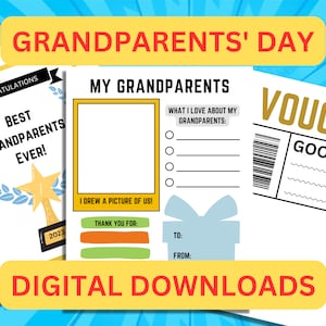 Imprimible para el Día de los Abuelos, Recuerdo para el Día de los Abuelos, Manualidad para niños en edad preescolar, Imprimible para guardería para el Día de los Abuelos, Abuela, Abuelo