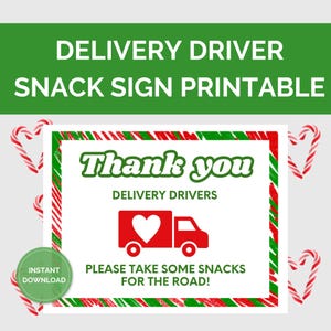 Delivery Driver Snack Sign Printable, Delivery Driver Thank You Sign Printable Download, Delivery Driver Holiday Sign