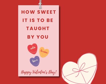 How sweet it is to be taught by you tag, Teacher Appreciation, Valentine's Day Gift Tag School Staff PTO Thank you tag Printable