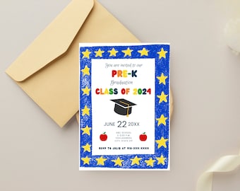 PreK Graduation, Canva template, PreK Grad Invite Template, Preschool Announcement Party Invite, Class of 2024, Editable Printable Template