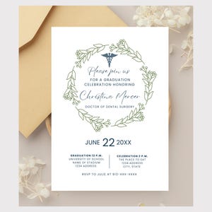 Invitaciones para fiestas de graduación personalizables, invitación editable para la graduación de la facultad de odontología, anuncio personalizable para la graduación de DDS