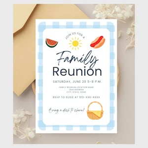 editable family reunion invitation, digital family gathering invite, custom summer picnic template, printable download