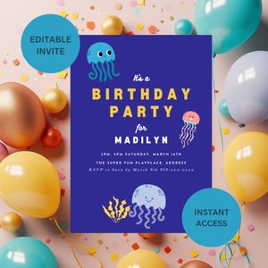 Jellyfish Under the Sea Party Invite, Instant Download, JELLYFISH Under the Sea Birthday INVITATION, Ocean Birthday Party Invitation