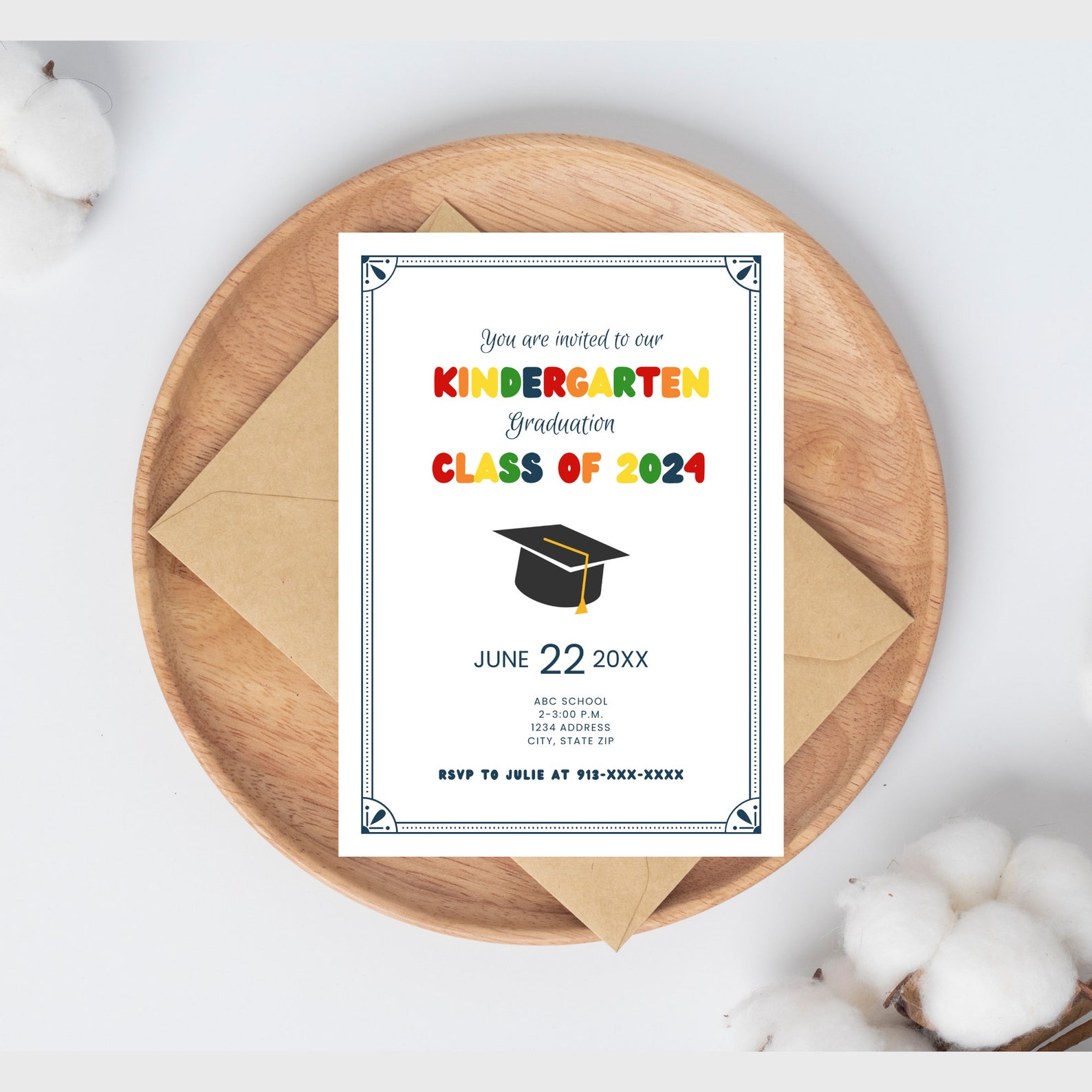 Kinder Invit Editable Kindergarten Graduation Invitation, Kindergarten Party Invite ...