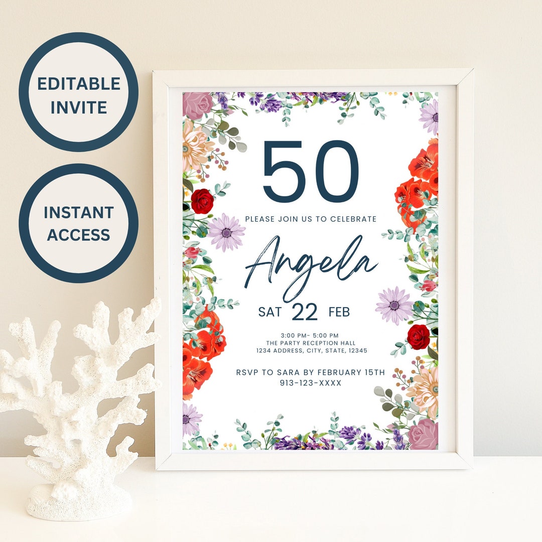 50th Birthday Invitation, 50th Birthday Card, 50th Birthday Party