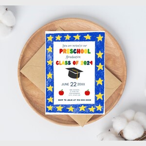 Preschool Grad, Kindergarten Party Invite, Pre- K Graduation, School Graduation Invitation, Kindergarten Grad, Class of 2024