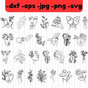 Cara floral 27 svg, Cara de arte lineal svg, Cara de mujer svg, Colección de arte de línea de mujer floral, Svg floral, Cara minimalista abstracta svg, Boho Svg