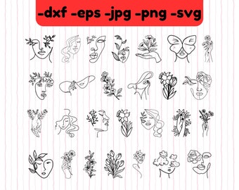 Floral Woman Line Art SVG Collection: Abstract Minimalist Face (Digital Download)