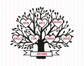 Árbol genealógico SVG: Diseño de rama de corazón, hasta 30 miembros (descarga digital)
