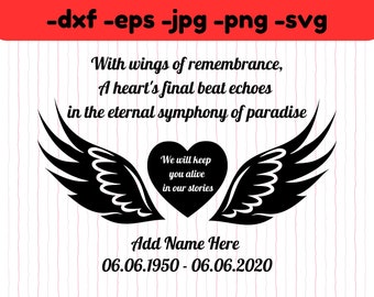 Alas de ángel conmemorativas SVG: Diseño de recuerdo personalizado (descarga digital)