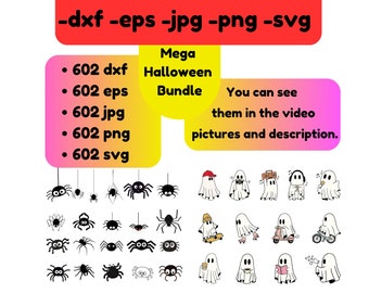 Halloween SVG Mega Bundle: Ghost, Bat, Spider, Cat (602 Files) (Digital Download)