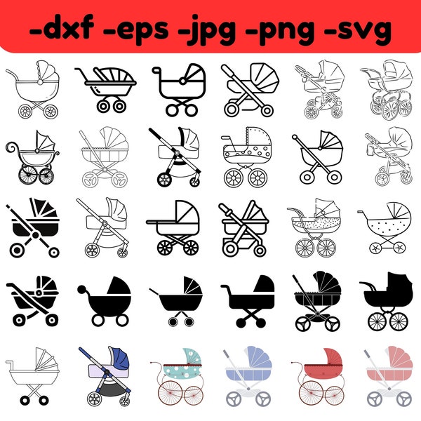 Baby Stroller 30 svg bundle, Baby Carriage svg, Baby Pram svg for cricut, Cut Files for Silhouette, Vector, dxf, eps, png, Clipart, Designs