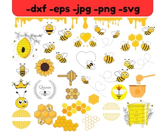 Paquete SVG de abeja, imágenes prediseñadas de panal (descarga digital)
