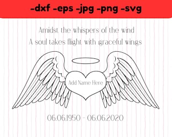 Alas de ángel Halo SVG PNG: Silueta conmemorativa (Descarga digital)