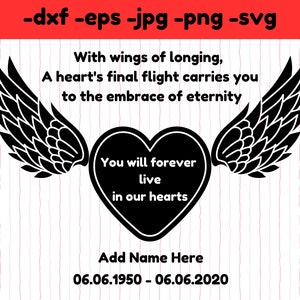 l mémoire aimante png svg dxf fichiers silhouette, sublimation d'aile d'ange, dans la mémoire aimante des êtres chers coupe fichier, jour commémoratif personnaliser le nom