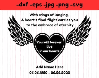 Ala de ángel conmemorativa SVG PNG: Archivo de corte en memoria amorosa (descarga digital)