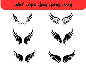 Alas de ángel svg, dxf, eps, jpg, descarga instantánea png, vector de ángel para silueta, circuito, archivos de corte de alas de ángel, paquete de descarga digital