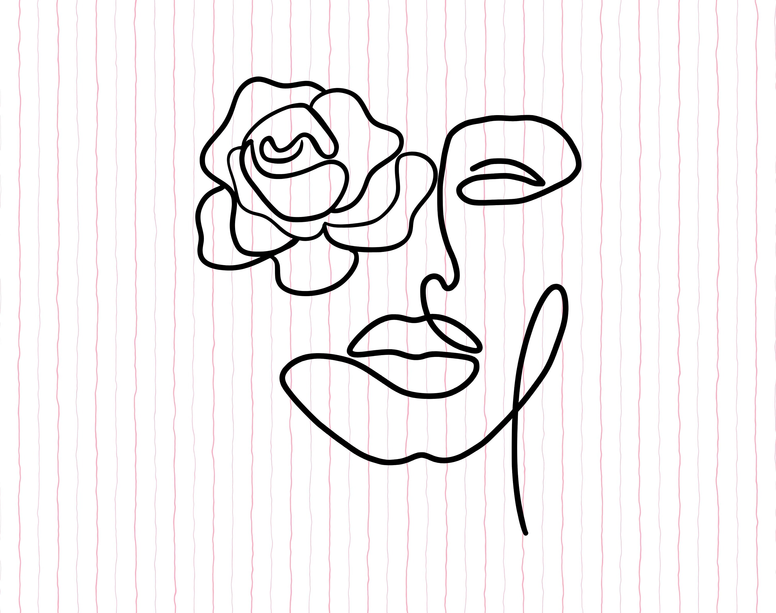 Floral Face 27 Svg, Line Art Face Svg, Woman Face Svg, Floral Woman