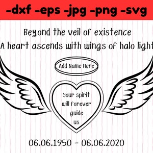 Halo and angel wings svg dxf digital download, heart with wings svg png instant download, memorial decal, celebration of life, memory svg