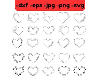 Paquete SVG de corazones florales: Marcos para bodas y monogramas (descarga digital)