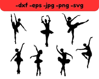 Bailarina bailarina dibujo vector calcomanía svg dxf png eps jpg clipart troquelado niña bailando para silueta cricut descarga digital instantánea