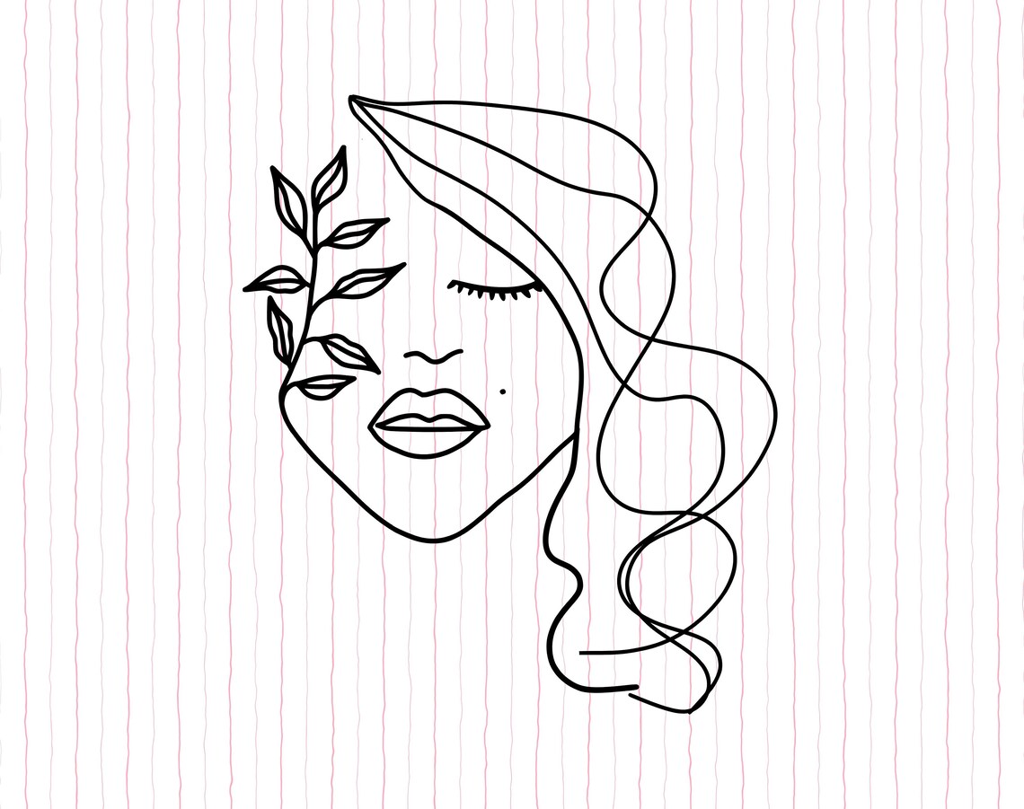 Floral Face 27 Svg, Line Art Face Svg, Woman Face Svg, Floral Woman