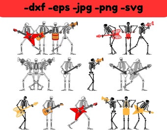 Esqueletos de músicos SVG: Clipart divertido de Halloween (Descarga digital)