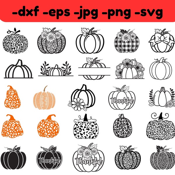 Leopard Pumpkin 25 SVG Bundle, Fall SVG, Thanksgiving Svg png, Autumn Svg, Pumpkin Cut File Thankful svg for cricut, silhouette, sublimation