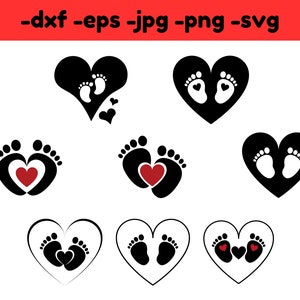 Empreinte de bébé SVG, Pieds de bébé SVG, Bébé svg, Empreintes de bébé clipart, Baby shower svg, Bébé Clipart, Coeurs, Cricut, png, dxf, eps, Numérique