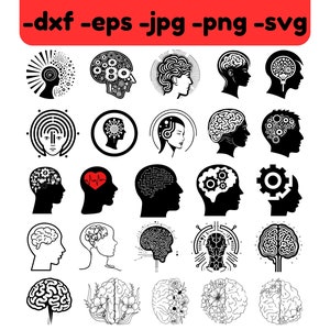 Cerveau 25 SVG Bundle, Fleur cerveau svg, Santé mentale svg, Cerveau humain Clipart, Conception d’anatomie, Clipart médical, Brain Power Svg, Mind Svg