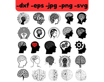 Paquete SVG de cerebro: imágenes prediseñadas de anatomía, diseño de salud mental (descarga digital)