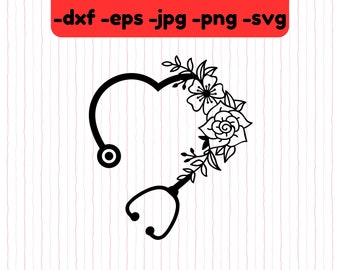 Estetoscopio floral con forma de corazón SVG: Archivo de corte de enfermera y doctora (descarga digital)