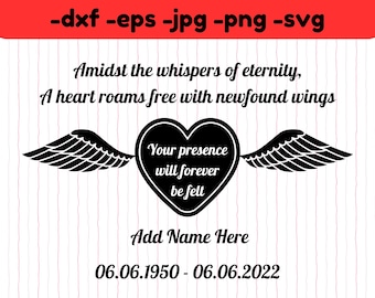 Alas de ángel con memoria SVG: Archivos de corte de corazón con alas (descarga digital)