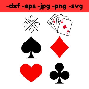 Playing card svg dxf eps jpg png instant download, game card, card suit svg, poker svg, spades clups hearts diamonds svg, digital download