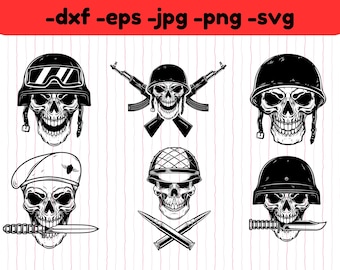 Conjunto de ilustraciones vectoriales de calaveras de soldado (descarga digital)
