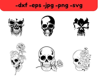 Calavera svg, dxf, eps, jpg, descarga instantánea png, vector de calavera, cabeza de calavera svg, paquete de calavera svg, calavera floral svg, huesos svg descarga digital