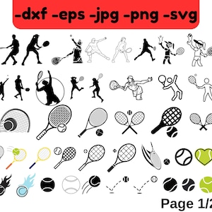 Tennis 78 svg bundel digitale download, Tennis Racket Ball Player Outfit Bag Court Net Championship eps dxf jpg png svg-bestanden voor silhouette